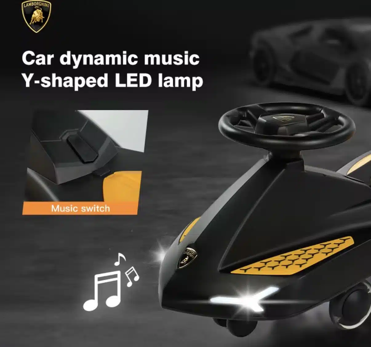 Lamborghini sving bil til børn – Musik, LED-lys og stilrent design - Billede 2