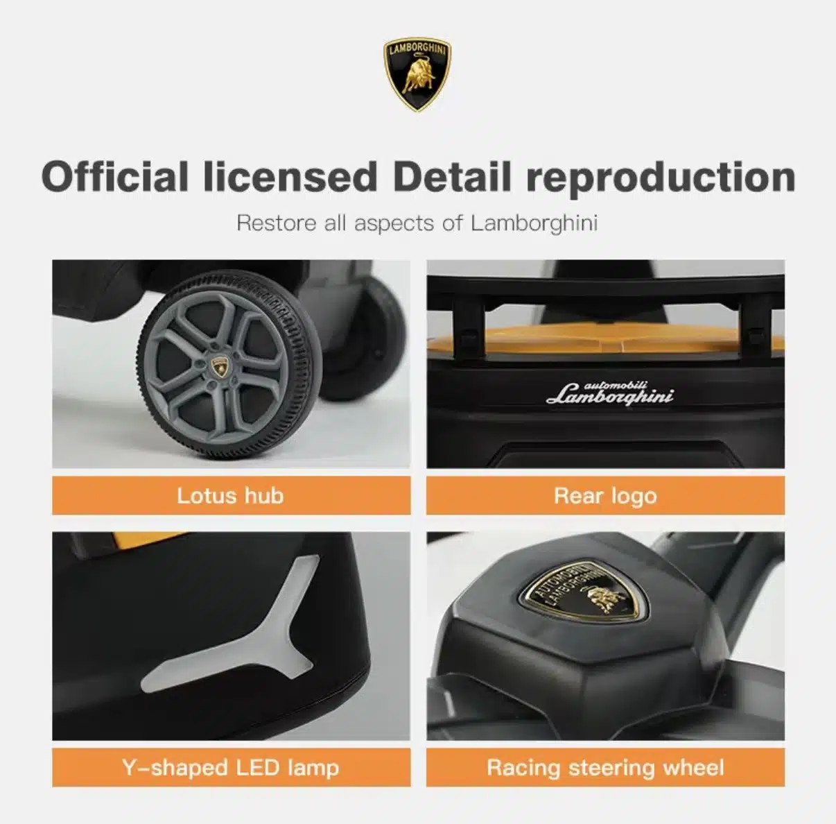 Lamborghini sving bil til børn – Musik, LED-lys og stilrent design - Billede 9